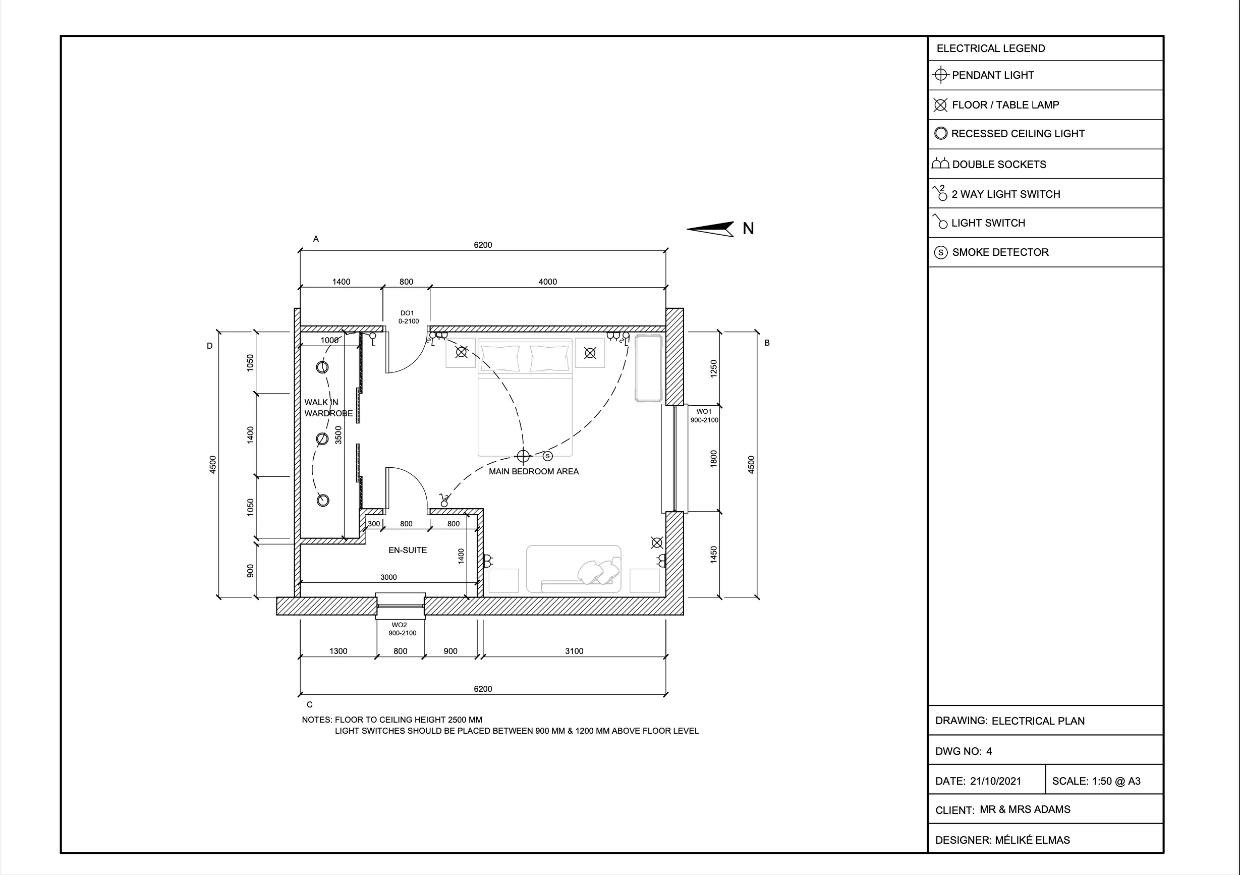 Plan électrique de la chambre
